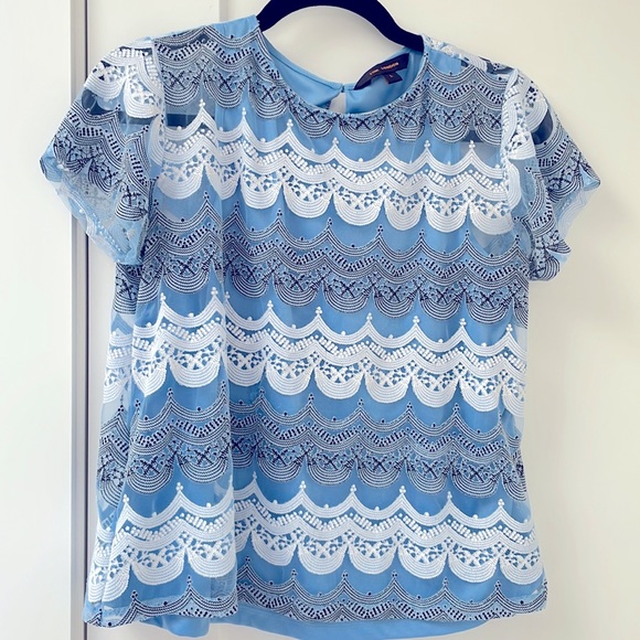 Zink London scalloped lace pattern blue blouse size S - Picture 3 of 7